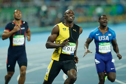Usain Bolt winning the 100 m final