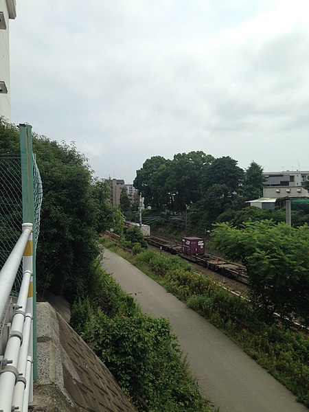 File:View of Kagoshima Main Line with a cargo train on from Japan National Route 3 in Matsukadai, Fukuoka.jpg