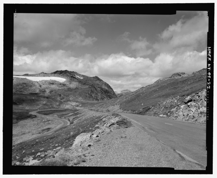 File:View of the highway, west end of the switchbacks, looking northwest, showing retained alignment - Beartooth Highway, Red Lodge, Montana to Cooke City, Montana, Cody, Park County, WY HAER WY-92-22.tif