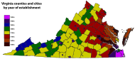 Virginia counties and cities by year of establishment Virginia-Year of established.svg