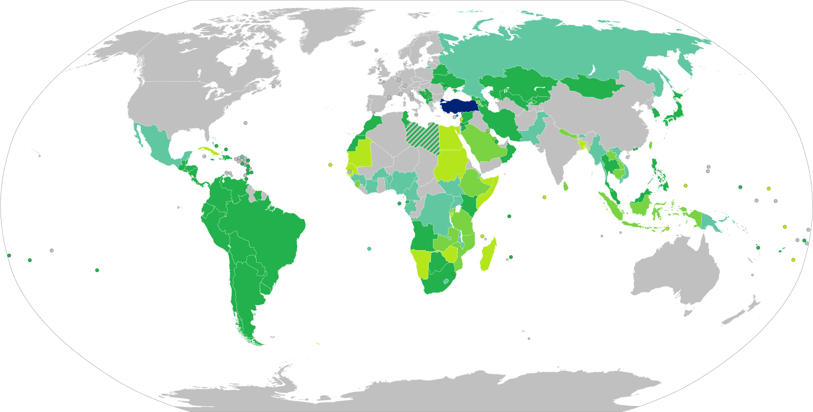 Map of Visa requirements for Turkish Passport Holders