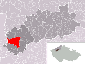 Poloha mesta Vroutek v rámci okresu Louny a správneho obvodu obce s rozšírenou pôsobnosťou Podbořany.