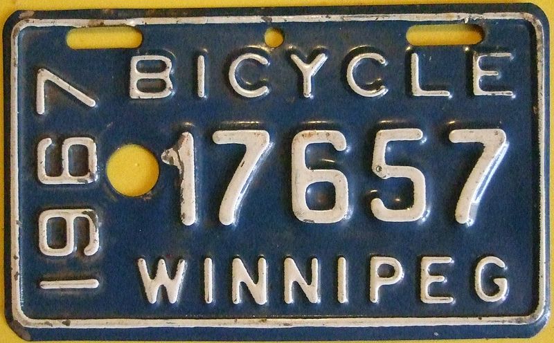 File:WINNIPEG MANITOBA 1967 -BICYCLE PLATE - Flickr - woody1778a.jpg