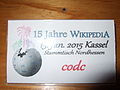 Namensschild mit Fauxpax im Datum beim Stammtisch Nordhessen zum 15-jährigen der Wikipedia