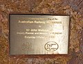 English: The plaque commemorating the unveiling of the Australian Railway Monument at Werris Creek railway station in Werris Creek, New South Wales