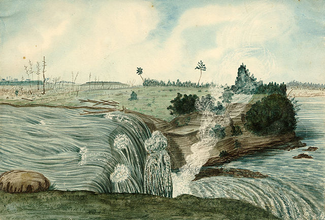 Western and Lesser Fall of the Rideau River; Barrack Hill and Upper Bytown in the left Distance, 1826 by Thomas Burrowes