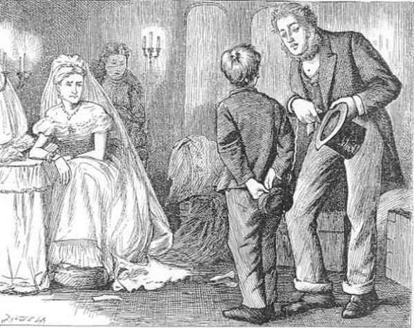 Pip is ashamed of Joe at Satis House, by Francis Arthur Fraser