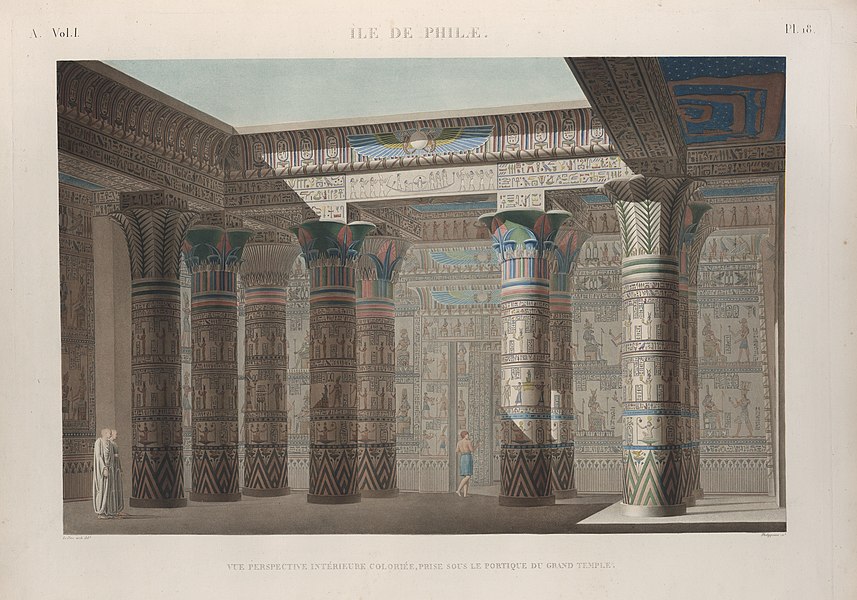 Pl.18 - Vue perspective intérieure coloriée, prise sous le portique du Grand Temple