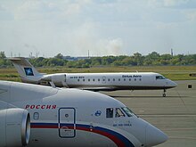 AN-148 (SLO) y Bombardier Challenger 850 en el aeropuerto de Kurgan