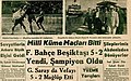 8 Temmuz 1940 tarihli Tan gazetesinde Fenerbahçe'nin 1940 yılı Türkiye Futbol (Milli Küme) Şampiyonluğu