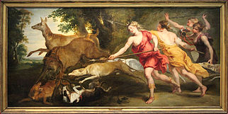 Diana Huntress and her Nymphs label QS:Len,"Diana Huntress and her Nymphs" label QS:Lpl,"Dizna łowczyni i jej nimfy" circa 1632-1633. oil on panelmedium QS:P186,Q296955;P186,Q106857709,P518,Q861259. 70.5 × 85.3 cm (27.7 × 33.5 in). Madrid, Private collection institution QS:P195,Q768717 .