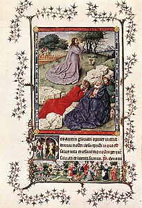 Atelier des frères van Eyck, Heures de Milan-Turin, f.30v, Le Christ au Mont des Oliviers, vers 1430, Turin