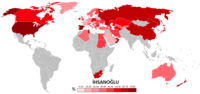 Резултати за Екмеледин Ихсаноглу от страните по света. (в %)