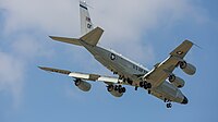 A US Air Force RC-135W Rivet Joint on final apparoach to Kadena Air Base in Okinawa, Japan.
