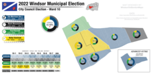 Results of the election in Ward 10. Polling districts are shaded by which candidate gained the majority of the vote. 2022 Windsor Municipal Election - Ward 10 Results by Polling District.png