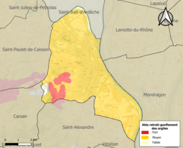 Carte des zones d'aléa retrait-gonflement des sols argileux de Pont-Saint-Esprit.