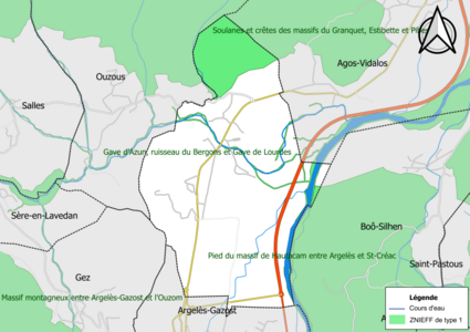 Carte des ZNIEFF de type 1 sur la commune.