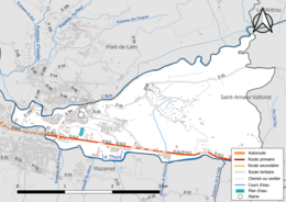 Carte en couleur présentant le réseau hydrographique de la commune