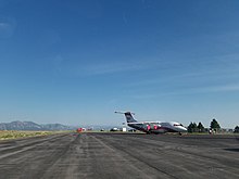 A BAe 146-RJ85A converted for aerial firefighting operations at Rocky Mountain Metropolitan Airport