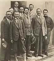 Left to right: Himmler; Mutschmann {behind Himmler}; Frick; Goebbels,Hitler; Schaub,Epp,Goering in Bad Elser about 1930 Adolf Hitler,Himmler,Frick,Mutschmann,Goebbels,Schaub,Epp,Goering.jpg