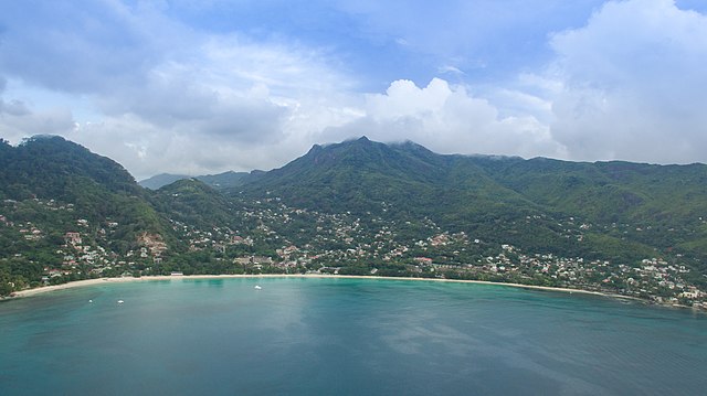 Aerial of Beau Vallon Mahe, Seychelles