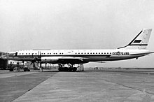 A Tupolev Tu-114 in Aeroflot/JAL livery, used between Japan and Europe via Moscow