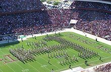 Texas A&M's "aTm" formation during halftime Aggie Band.jpg