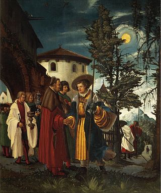 <i>Saint Florian Taking Leave of the Monastery</i> Painting by Albrecht Altdorfer