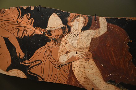 Hades abducts Persephone, pot made and found in Taranto, 350-325 BC