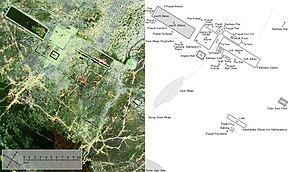 Satellite view of Siem Reap (to the left in the satellite image) in relation to Angkor archaeological sites such as Angkor Wat and Angkor Thom