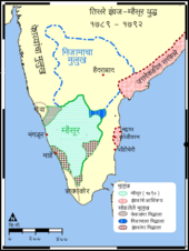 तिसऱ्या इंग्रज-म्हैसूर युद्धाची व्याप्ती दर्शवणारा नकाशा