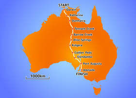 3,000km route of World Solar Challenge. Australia ggc route.png