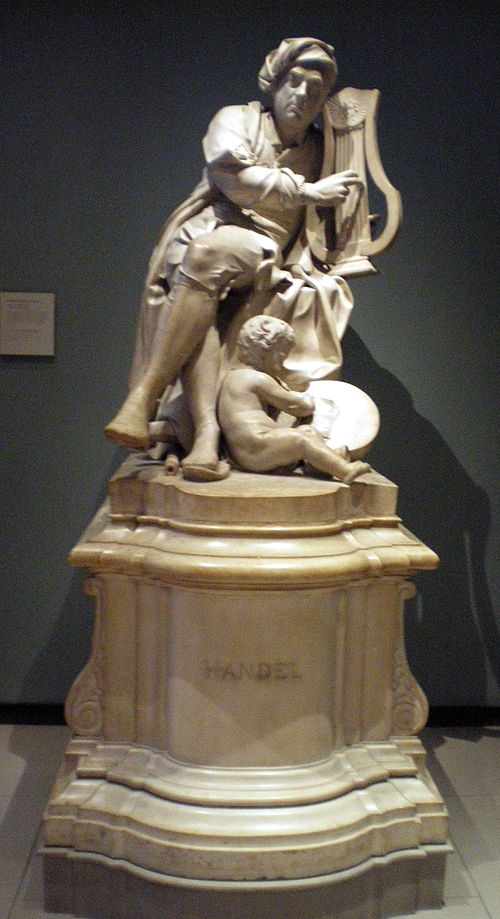 Statue erected in Handel's honour, in Vauxhall Gardens, London; now in the Victoria and Albert Museum