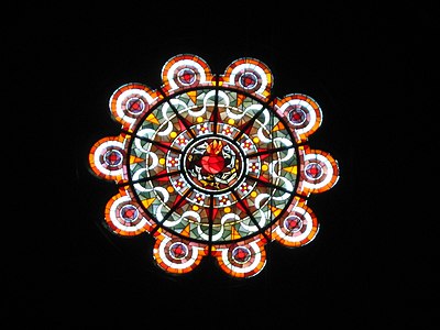 A rose window depicting the Sacred Heart of Christ