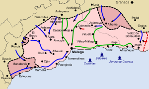 Mapa esquemático de la Batalla de Málaga