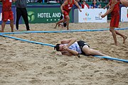 Deutsch: Beachhandball Europameisterschaften 2019 (Beach handball Euro); Tag 6: 7. Juli 2019 – Spiel um Platz Drei, Männer, Ungarn-Russland 2:0 (26:20, 23:22) English: Beach handball Euro; Day 6: 7 July 2019 – Men's Bronze Medal Match – Hungary-Russia 2:0 (26:20, 23:22)