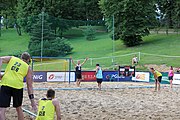 Deutsch: Beachhandball Europameisterschaften 2019 (Beach handball Euro); Tag 1: 2. Juli 2019 – Männer, Vorrunde Gruppe A, Deutschland-Norwegen 2:0 (22:14, 22:20) English: Beach handball Euro; Day 1: 2 July 2019 – Men Preliminary Round Group A – Germany-Norway 2:0 (22:14, 22:20)