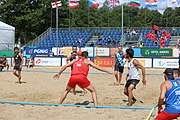 Deutsch: Beachhandball Europameisterschaften 2019 (Beach handball Euro); Tag 2: 3. Juli 2019 – Männer, Vorrunde Gruppe B, Serbien-Portugal 2:0 (20:15, 88:17) English: Beach handball Euro; Day 2: 3 July 2019 – Men Preliminary Round Group B - Serbia-Portugal 2:0 (20:15, 88:17)