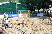 Deutsch: Beachhandball Europameisterschaften 2019 (Beach handball Euro); Tag 4: 5. Juli 2019 – Frauen, Viertelfinale, Niederlande-Griechenland 2:1 (25:12, 18:24, 7:6) English: Beach handball Euro; Day 4: 5 July 2019 – Quarter Final Women – Netherlands-Greece 2:1 (25:12, 18:24, 7:6)