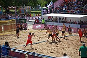 Deutsch: Beachhandball bei den Olympischen Jugendspielen 2018; Tag 4, 10. Oktober 2018; Jungs, Vorrunde, Gruppe B - Italien-Argentinien 1:2 English: Beach handball at the 2018 Summer Youth Olympics at 10 October 2018 – Boys Preliminary Round Group B‎ – Italy-Argentina 1:2