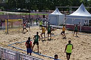 Deutsch: Beachhandball bei den Olympischen Jugendspielen 2018; Tag 4, 10. Oktober 2018; Jungs, Vorrunde, Gruppe B - Portugal-Paraguay 2:0 English: Beach handball at the 2018 Summer Youth Olympics at 10 October 2018 – Boys Preliminary Round Group B – Portugal-Paraguay 2:0