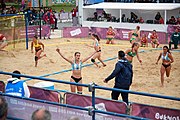 Deutsch: Beachhandball bei den Olympischen Jugendspielen 2018; Tag 5, 10. November 2018; Mädchen, Hauptrunde - Ungarn-Argentinien 1:2 English: Beach handball at the 2018 Summer Youth Olympics at 11 October 2018 – Girls Main Round – Hungary-Argentina 1:2