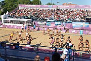 Deutsch: Beachhandball bei den Olympischen Jugendspielen 2018; Tag 3, 9. Oktober 2018; Jungs, Vorrunde, Gruppe B - Argentinien-Hongkong 2:0 English: Beach handball at the 2018 Summer Youth Olympics at 9 October 2018 – Girls Preliminary Round Group B – Argentina-Hing Kong 2:0