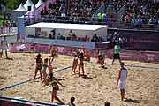 Deutsch: Beachhandball bei den Olympischen Jugendspielen 2018; Tag 4, 10. Oktober 2018; Mädchen, Vorrunde, Gruppe A - Ungarn-Chinese Taipei (Taiwan) 2:0 English: Beach handball at the 2018 Summer Youth Olympics at 10 October 2018 – Girls Preliminary Round Group A‎ – Hungary-Chinese Taipei 2:0