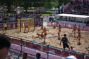 Deutsch: Beachhandball bei den Olympischen Jugendspielen 2018; Tag 3, 10. Oktober 2018; Mädchen, Vorrunde, Gruppe B - Niederlande-Argentinien 2:0 English: Beach handball at the 2018 Summer Youth Olympics at 10 October 2018 – Girls Preliminary Round Group B‎ – Netherlands-Argentina 2:0