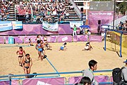 Deutsch: Beachhandball bei den Olympischen Jugendspielen 2018; Tag 3, 9. Oktober 2018; Mädchen, Vorrunde, Gruppe A - Chinese Taipei (Taiwan)-Mauritius 2:0 English: Beach handball at the 2018 Summer Youth Olympics at 9 October 2018 – Girls Preliminary Round Group A‎ – Chinese Taipei-Mauritius 2:0