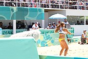 Deutsch: Beachvolleyball bei den Olympischen Jugendspielen 2018; Tag 9, 15. Oktober 2018; Mädchen, Viertelfinale: Puerto Rico-Russland 0–2 (12–21/10–21) English: Beach volleyball at the 2018 Summer Youth Olympics at 15 October 2018 – Girls Quarterfinals: Puerto Rico-Russia 0–2 (12–21/10–21)