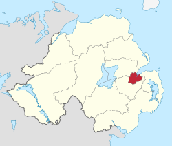 北アイルランドにおけるベルファストの位置の位置図
