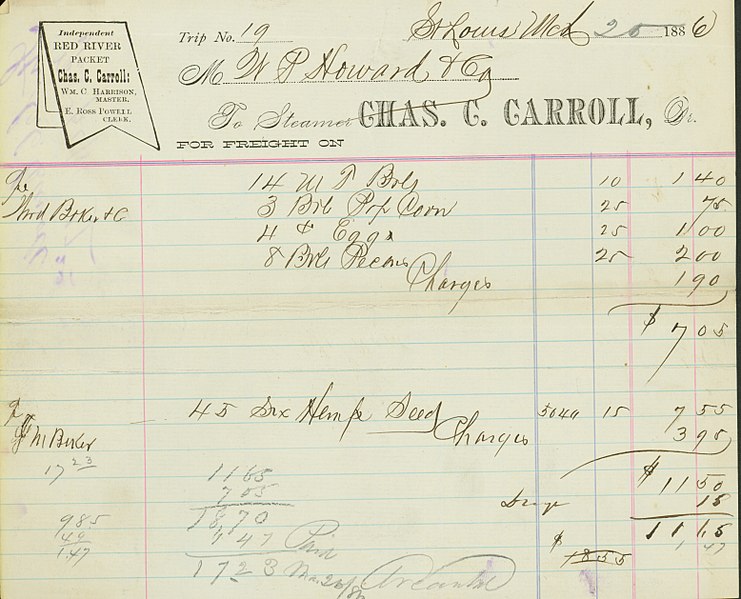 File:Bill of lading, steamer Chas. C. Carroll, St. Louis, March 26, 1886.jpg