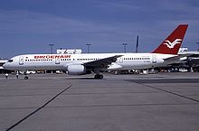 A Birgenair Boeing 757-200 at Berlin Schonefeld Airport in 1995. This aircraft, TC-GEN, would later crash near Puerto Plata in the Dominican Republic as Flight 301. Birgenair tcgen.jpg